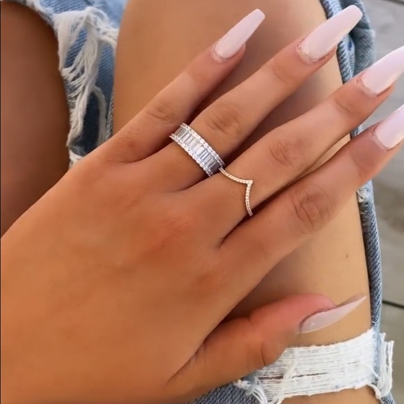 Sterling Silver baguette Eternity Wedding Band - Picture 12 of 16